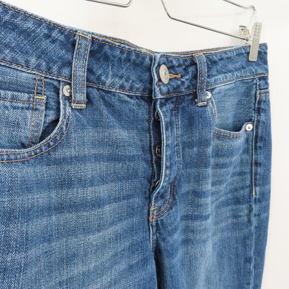 American Eagle Women 8 Tomgirl Button Fly Whiskered Blue Denim Jean Cotton Blend - Picture 3 of 14